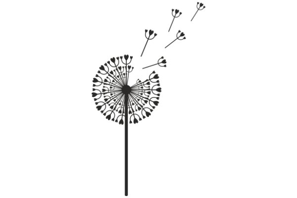 Silhouette of a Dandelion Puff and Its Seeds in Flight