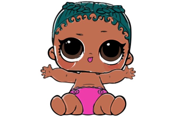 Adorable Animated Character: A Cute Cartoon Baby with Blue Hair and Pink Swimwear