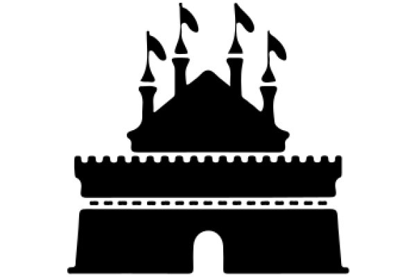 A Silhouette of a Castle-like Structure with Flags