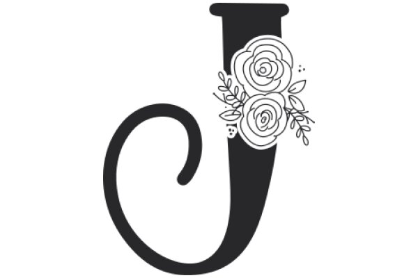 Stylized Letter J with Rose and Leaf Design