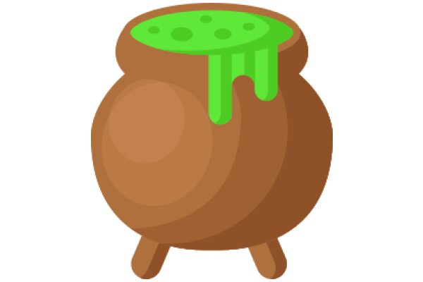 A Whimsical Scene of a Green Drip on a Brown Pot