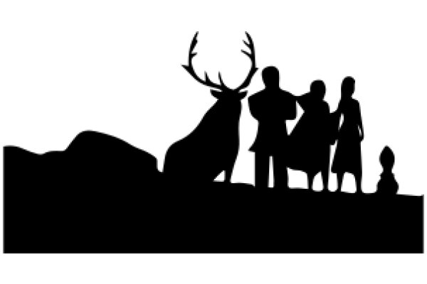 Silhouette of a Family and a Deer in a Landscape