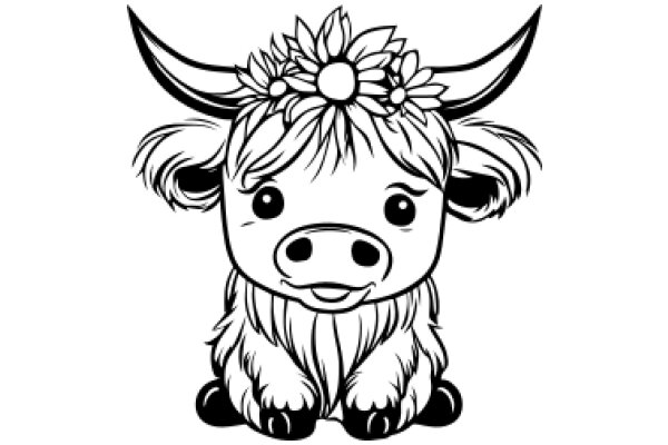 Adorable Cartoon Cow with a Flower Crown