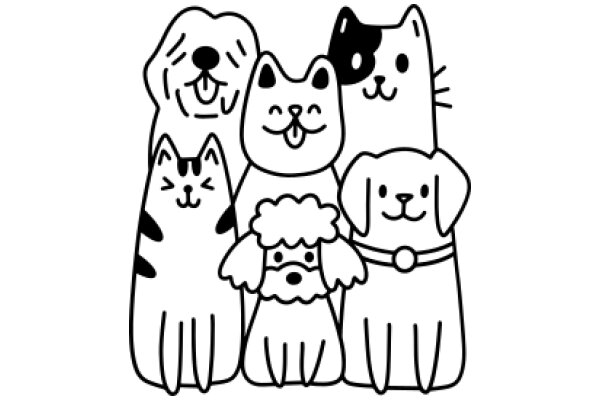 A Whimsical Lineup of Pets: A Dog, a Cat, and a Dog