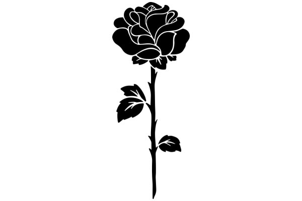 Silhouette of a Rose and Leaves