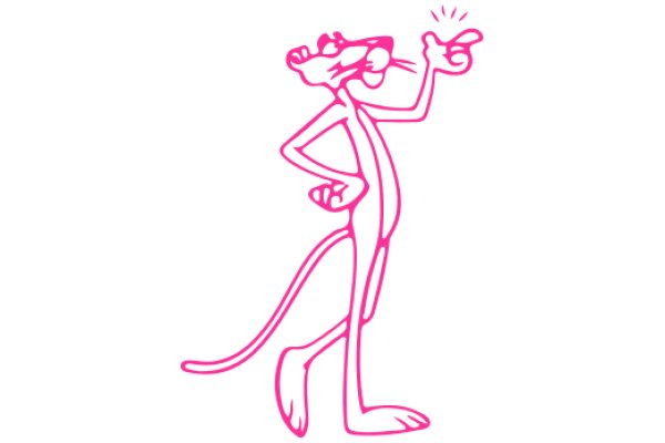 A Pink Cartoon Cat with a Pointing Finger