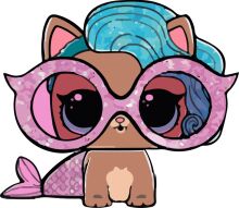 Stylish Cartoon Character with Blue Hair and Pink Glasses