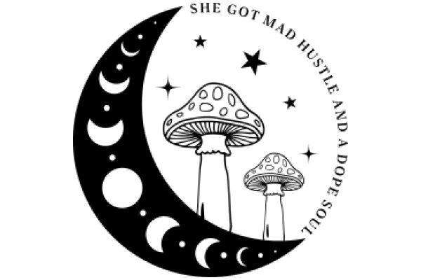 A Whimsical Illustration: A Moonlit Scene with Mushrooms and Stars