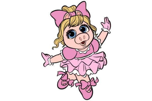 A Playful Pink Piggy in a Dress and Bow