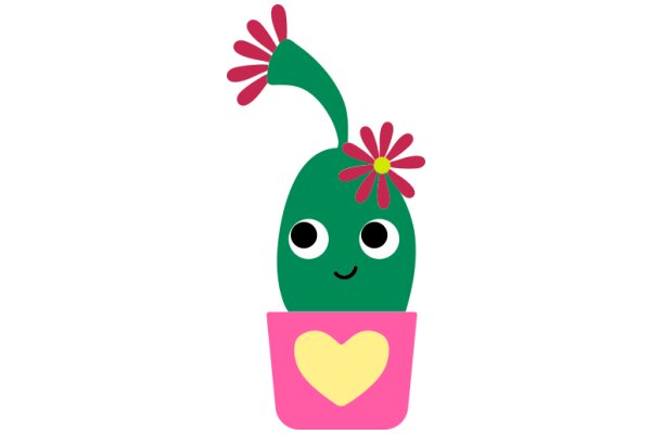 A Whimsical Illustration of a Green Flower with a Pink Heart