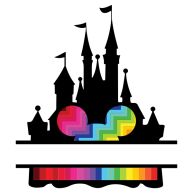 Vibrant Castle Silhouette with Colorful Rainbow Balloons