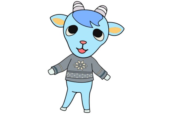 A Friendly Blue Unicorn Character in a Cozy Sweater