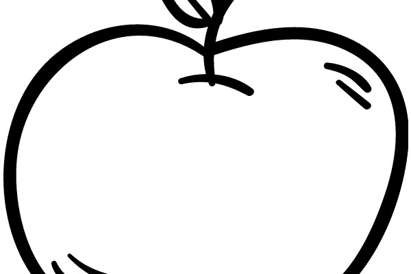 Simplistic Line Drawing of an Apple with a Leaf