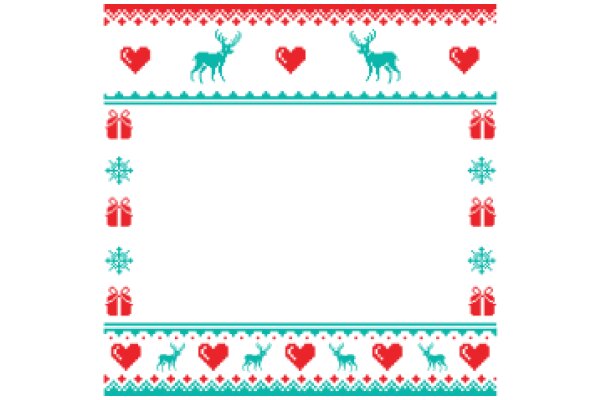 Seasonal Holiday Border with Deer, Hearts, and Gifts