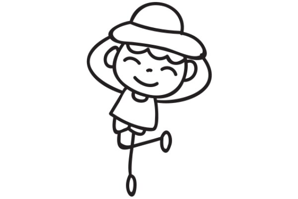 A Whimsical Line Drawing of a Character with a Smile and a Hat