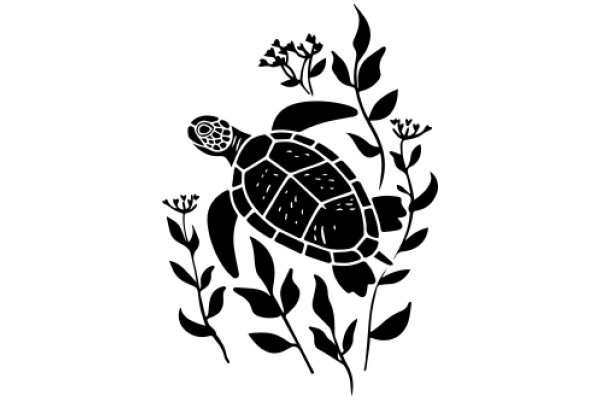 Illustration of a Turtle Surrounded by Plants