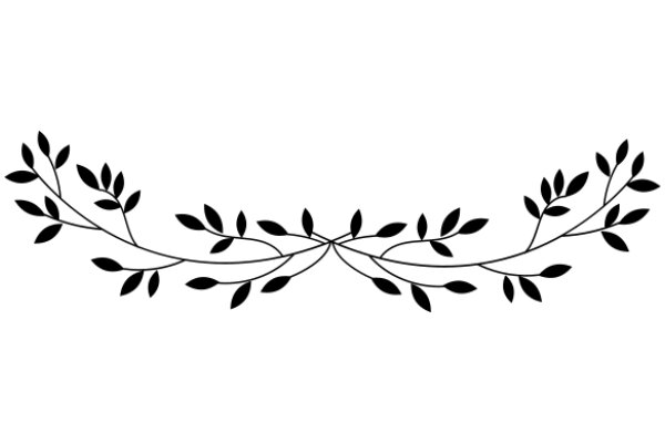 Elegant Black Line Art: A Stylized Branch with Leaves