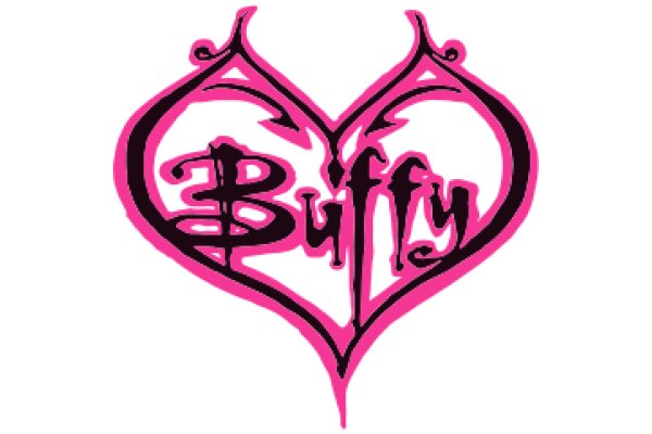 Vibrant Pink and Black Heart with the Word 'Buffy' Inscribed