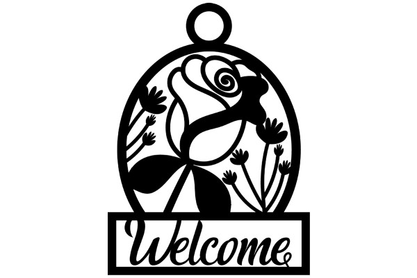 Welcome Sign with Floral Design and Black Background