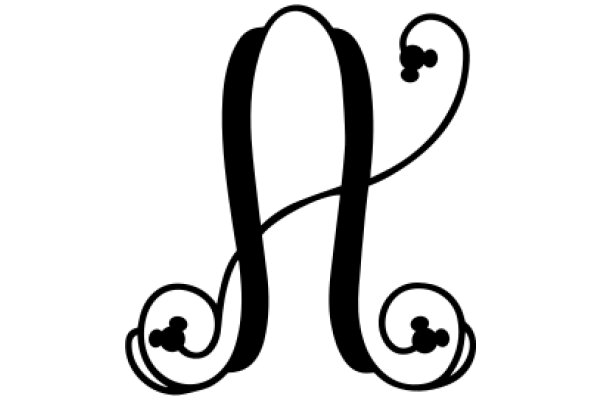 Stylized Letter 'A' with Swirling Design and Heart Accents