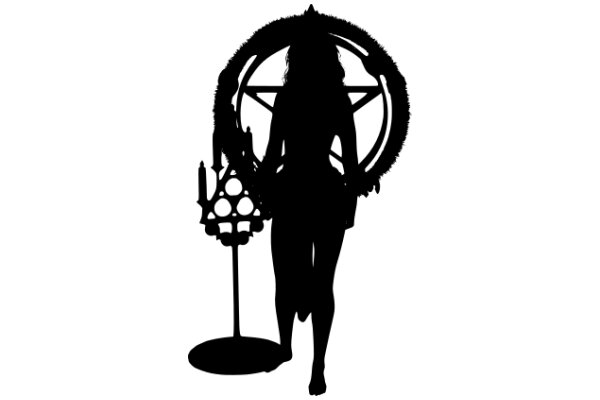 Silhouette of a Witch with a Pentacle and a Cauldron