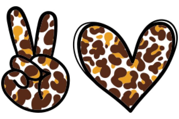 A Playful Pair: A Brown and Yellow Heart and a Peace Sign, Both with a Leopard Print Pattern