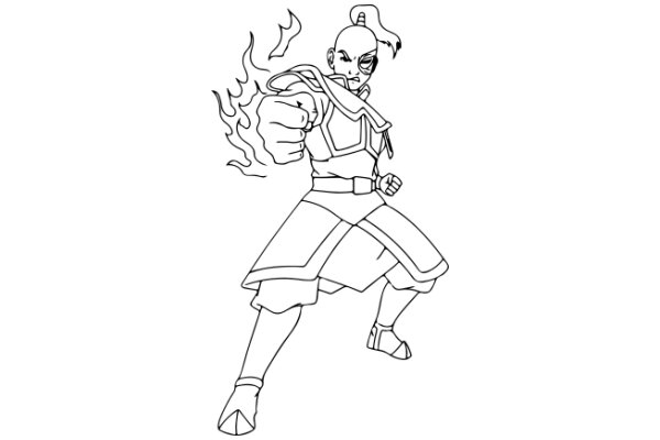 Stylized Illustration of a Fierce Anime Character with a Flaming Fist