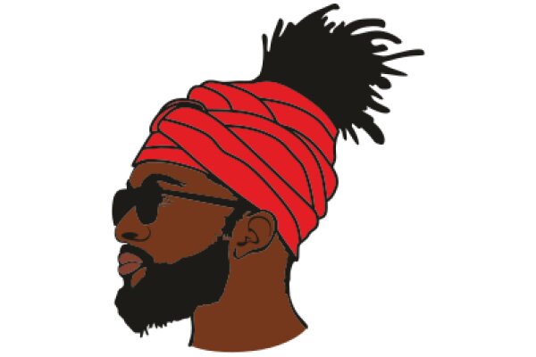 Stylized Portrait of a Man with a Red Headwrap and Sunglasses