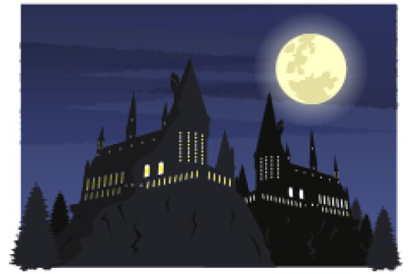 Midnight at Hogwarts: A Silhouette of the Iconic Castle Under a Full Moon