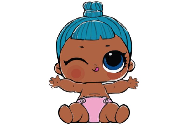 A Cute Cartoon Character with Blue Hair and a Pink Shirt