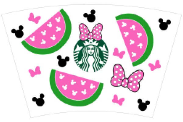 A Whimsical Starbucks-Inspired Design with Disney Characters and Pink Watermelons