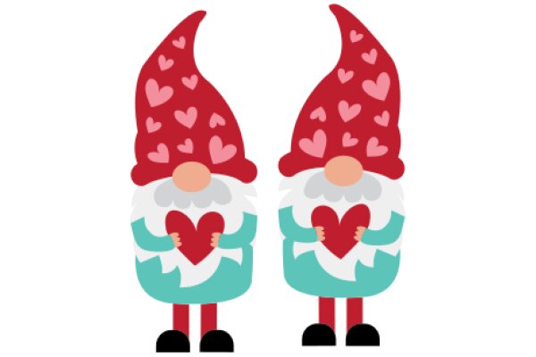 A Pair of Gnome-like Figures Holding Hearts