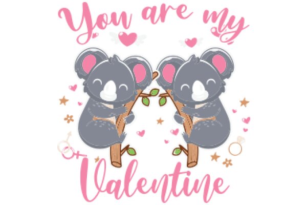 Cute Valentine's Day Greeting Card with Grey Koala and Pink Text