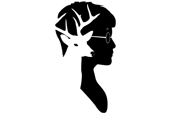 Silhouette of a Person with a Deer's Head and Glasses