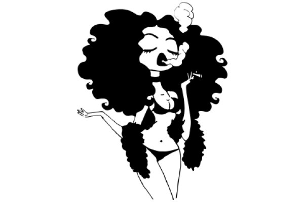 A Whimsical Illustration of a Woman with Afro Hair and a Playful Expression