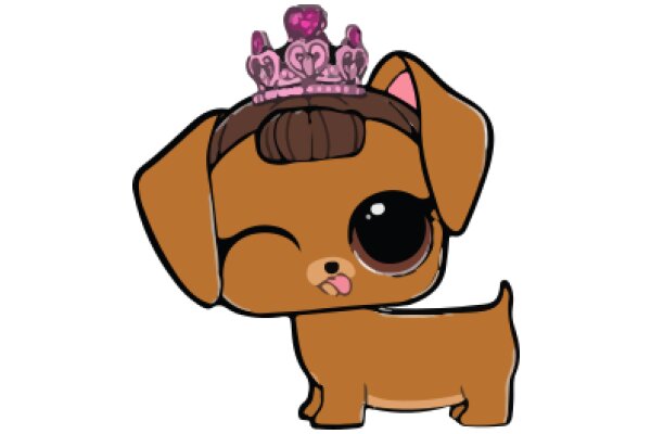 A Cute Cartoon Dog with a Pink Crown and a Playful Pose