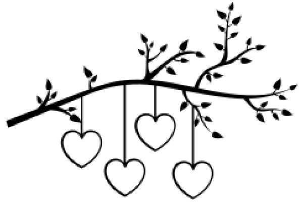 Silhouette of a Tree with Five Heart-Shaped Leaves