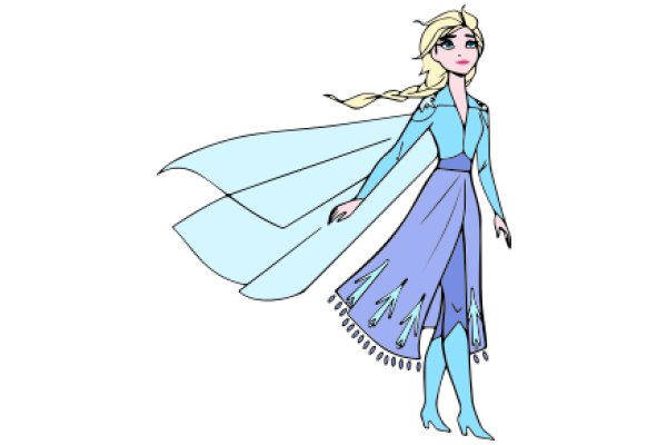 A Stylish Princess in a Blue Gown with a Cloak and Blonde Hair