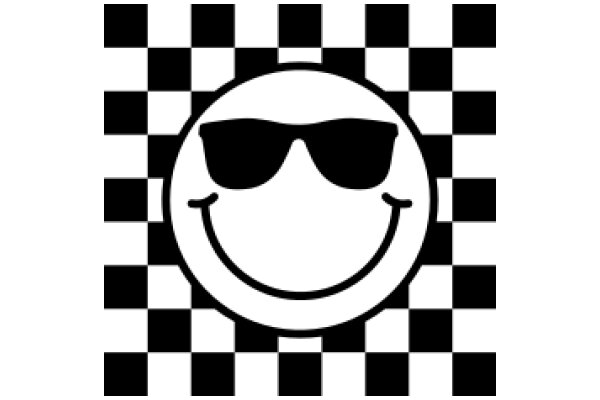 Stylish Sunglasses Emblem on Checkered Background