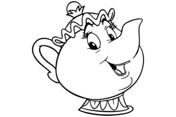 Whimsical Cartoon Character: A Charming, Curly-Haired Teapot with a Smile