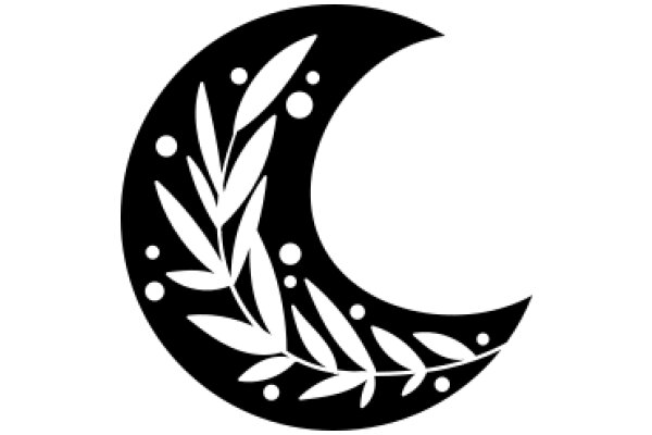 Stylized Crescent Moon with Leaf Design