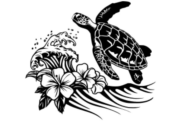 A Playful Turtle and a Flowery Wave