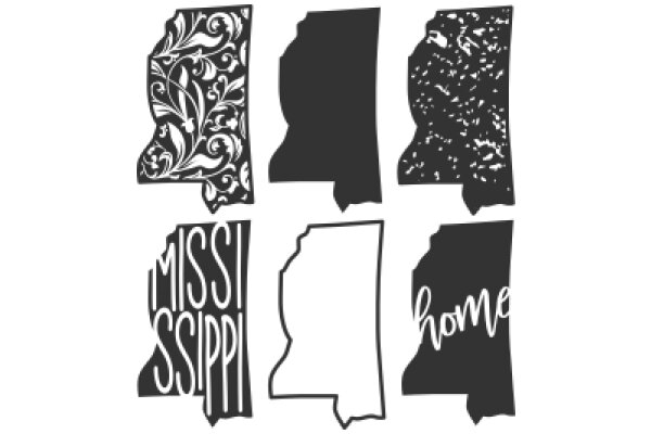 A Collection of State Silhouettes and Names, Each with a Unique Design