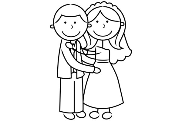 A Simple Line Drawing of a Boy and Girl Embracing Each Other