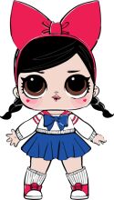 An Adorable Anime-Style Character with a Blue Skirt and Pink Bow