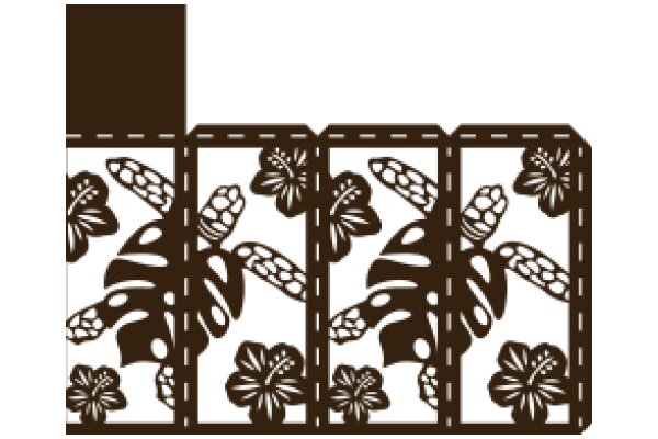 Stylized Turtle and Flower Decorative Border