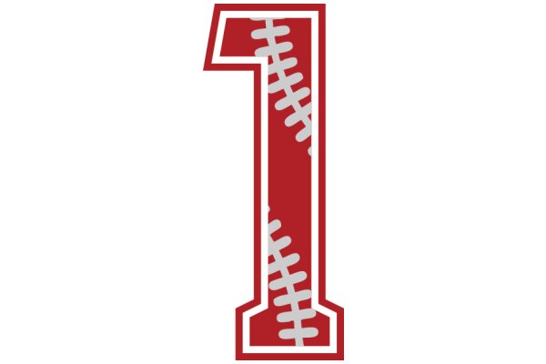 A Stylized Red and White Number One with a Baseball Stitch Design