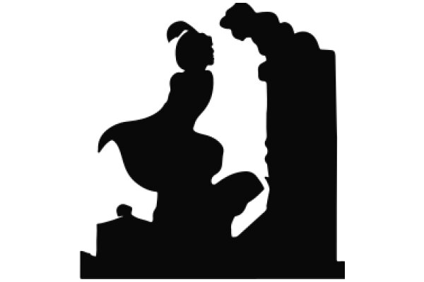 Silhouette of a Heroic Figure and a Tower, Set Against a White Background