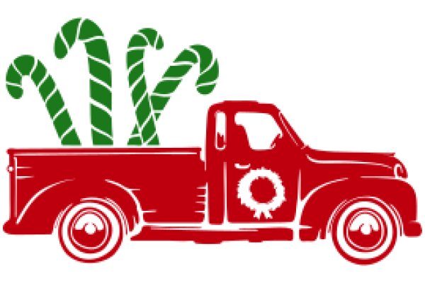 A Festive Red Truck with a Cargo of Green Candy Canes