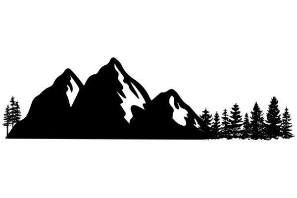 Silhouette of a Mountainous Landscape with Trees and a Skyline